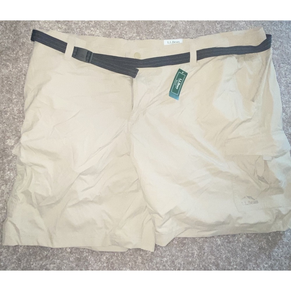 LL Bean Cargo Shorts Mens 3XL‎ Beige Hiking Nylon UPF Outdoor Trail Belted Camp